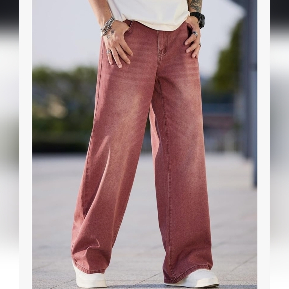 Mens Red Wide Leg Skater Jeans NWT - Picture 3 of 16